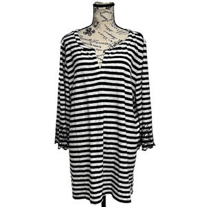 TALBOTS Women Cotton tunic beach coastal Striped Sailorcore nautical preppy 3X